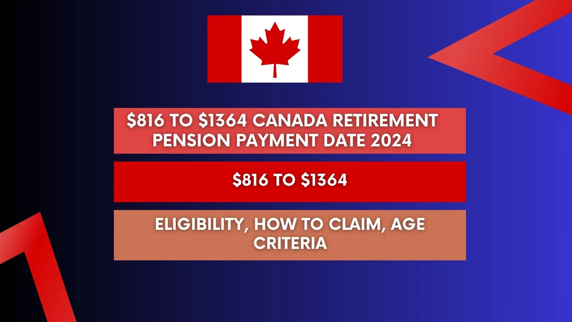 $816 To $1364 Canada Retirement Pension